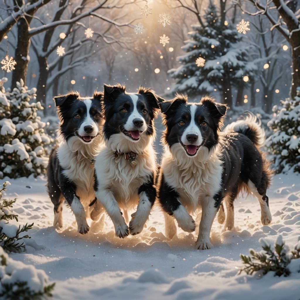 Collie Triplets Playing In The Snow - AI Generated Artwork - NightCafe ...