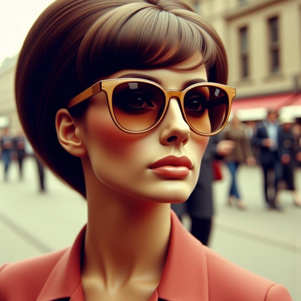 <lora:60s Mod Flux:1.0> 1960’s woman wearing sunglasses, 60s mod style 