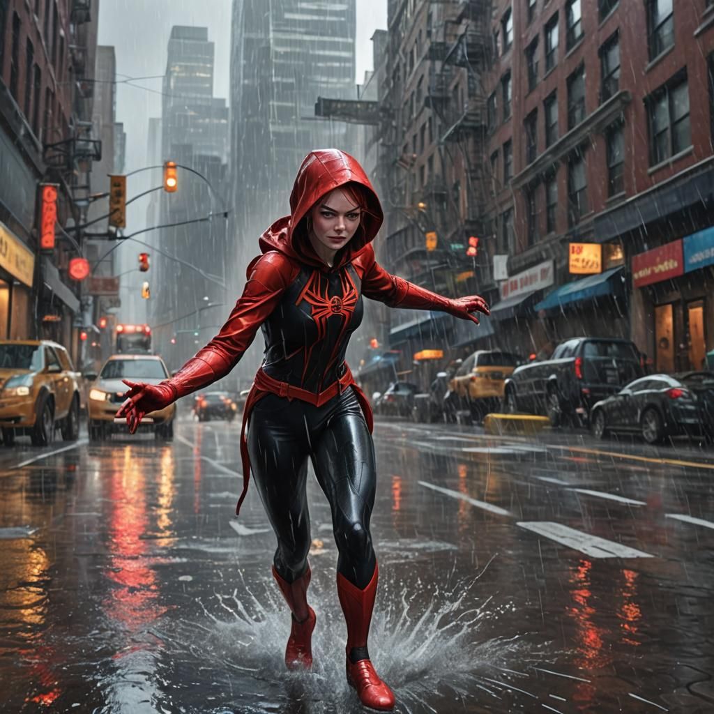 "(((Very Beautiful))) Emma stone as spiderwoman with a Red h...
