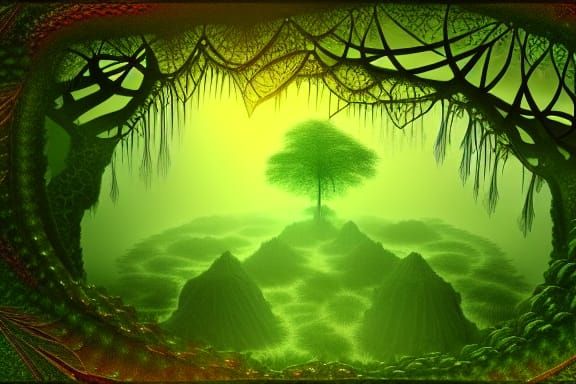 eerie green fantasy landscape