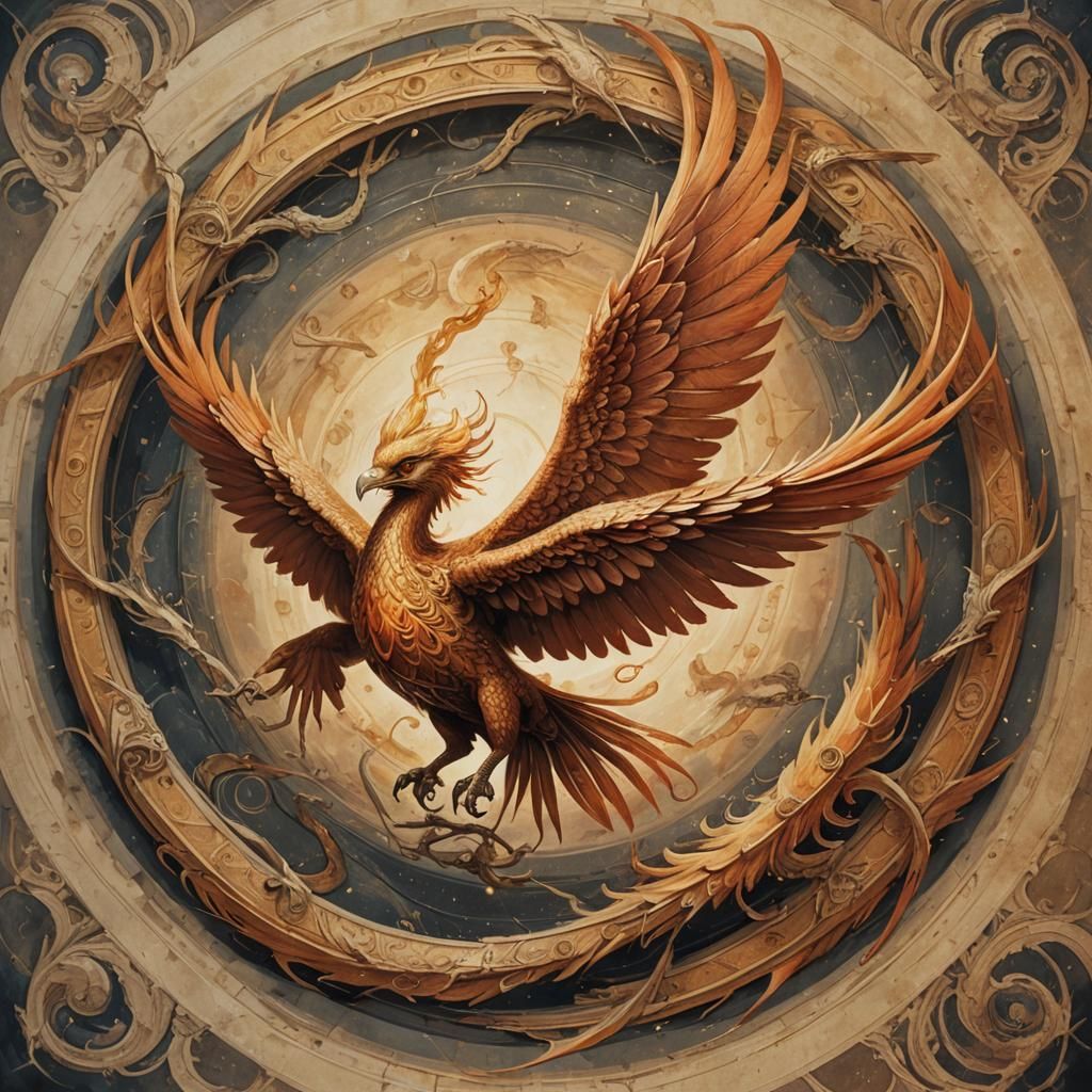 Phoenix, flying, cosmic infinity ouroboros fantasy, Lucifer,...