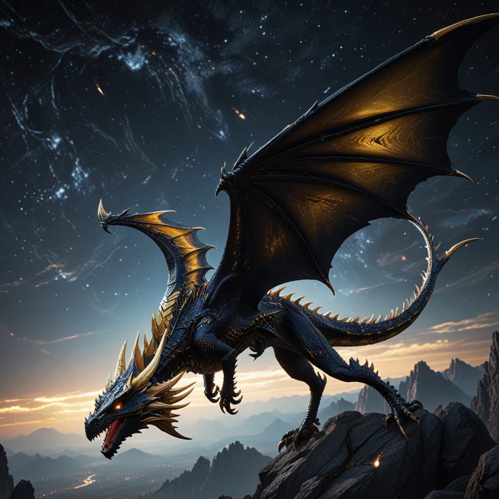 Majestic Wyvern in Starlit Flight