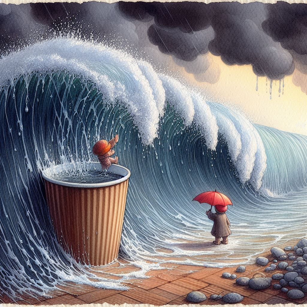 Try to catch the deluge in a paper cup (Dall-e)