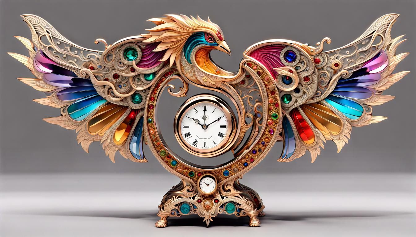Three dimensional posed Tourbillon clock with a metallic pho...