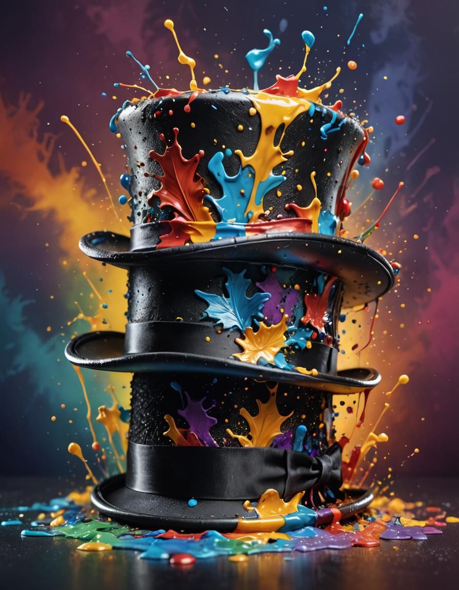 A decorative Top Hat Hyperrealistic, splash art, concept art...