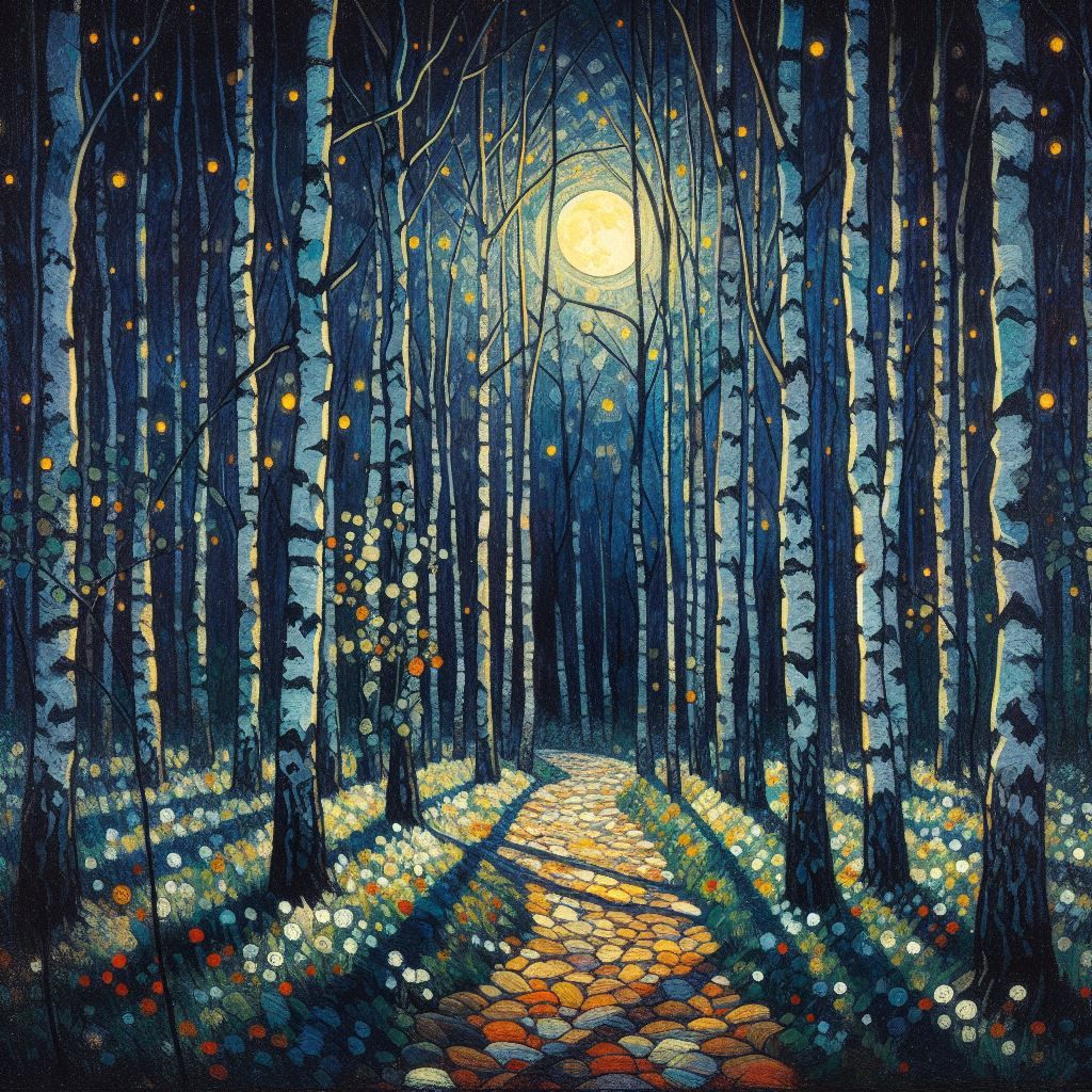 Nightly Birch forest