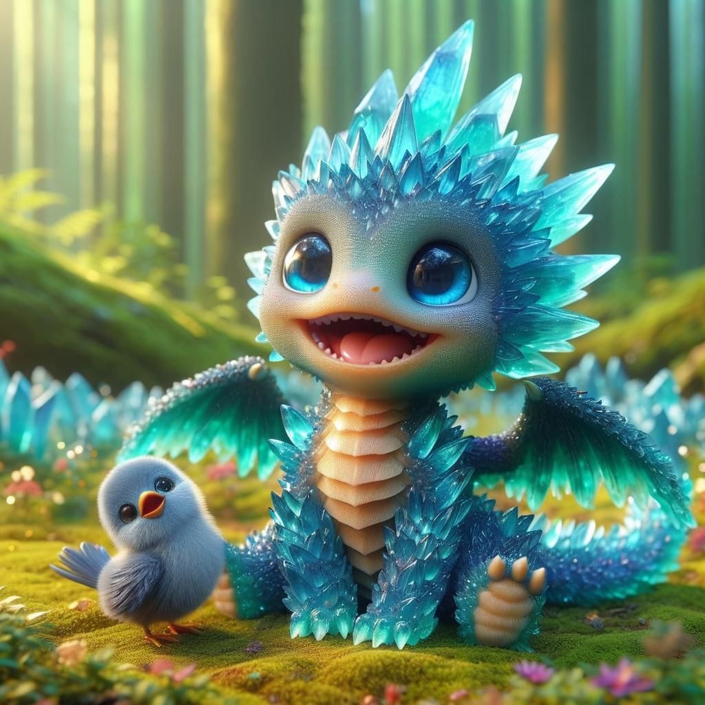 Happy Dragon with his bird friend   by @Chocobon