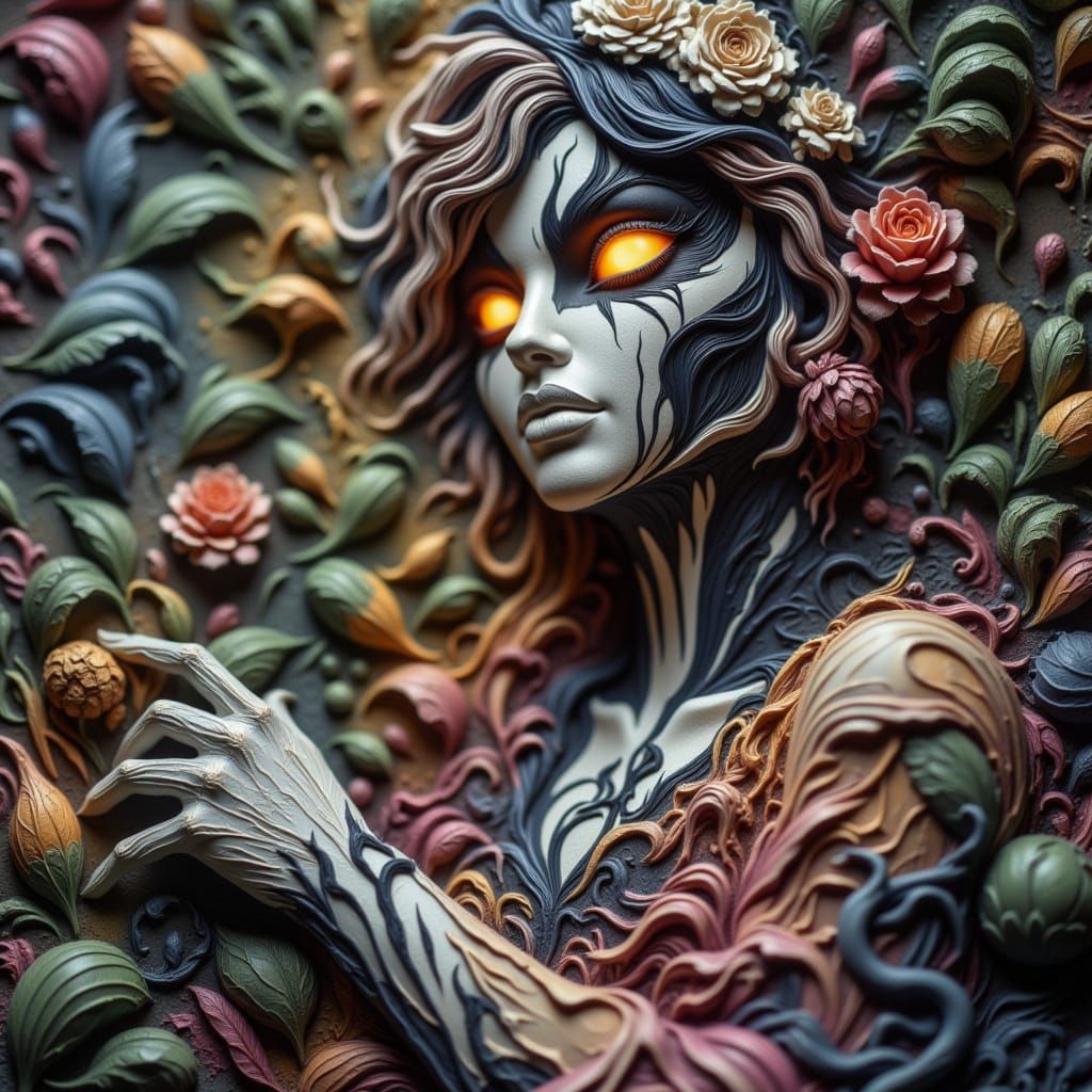 <lora:-Savagela-:1.0>  Whimsical atmosphere ▪ Enchanted forest setting ▪ Scarecrow figure with glowing eyes and a fabric head ▪ Playful comp...