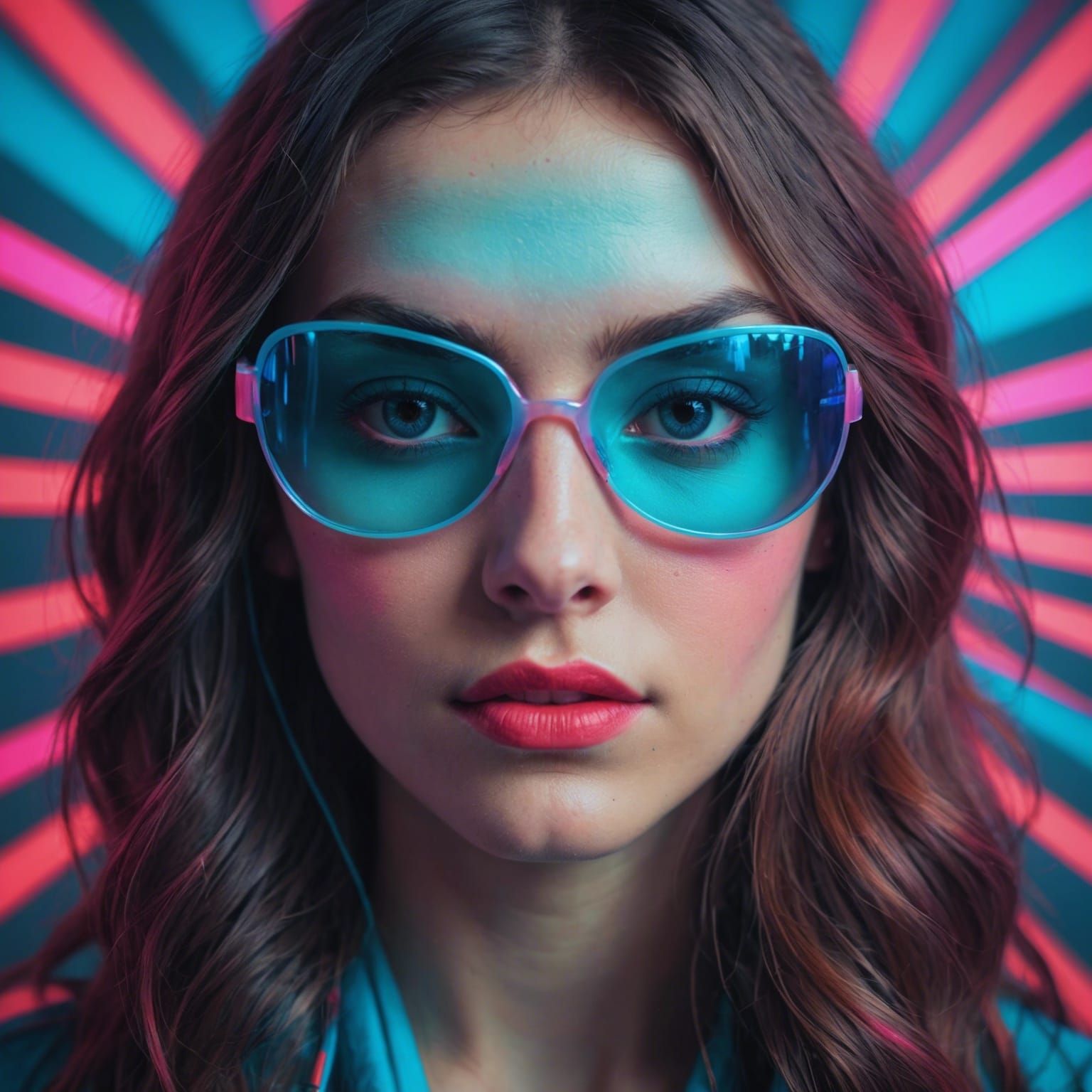 Close-up portrait of a girl in anaglyph colors