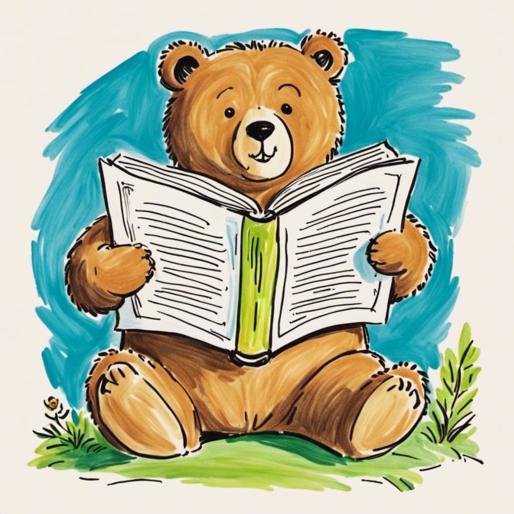 <lora:Keiki:1.0>a toddler's drawing of a tedding bear reading a book