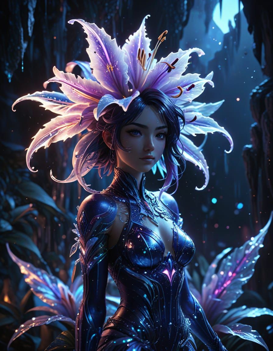 Ethereal Ice Lily in Vibrant Anime Style