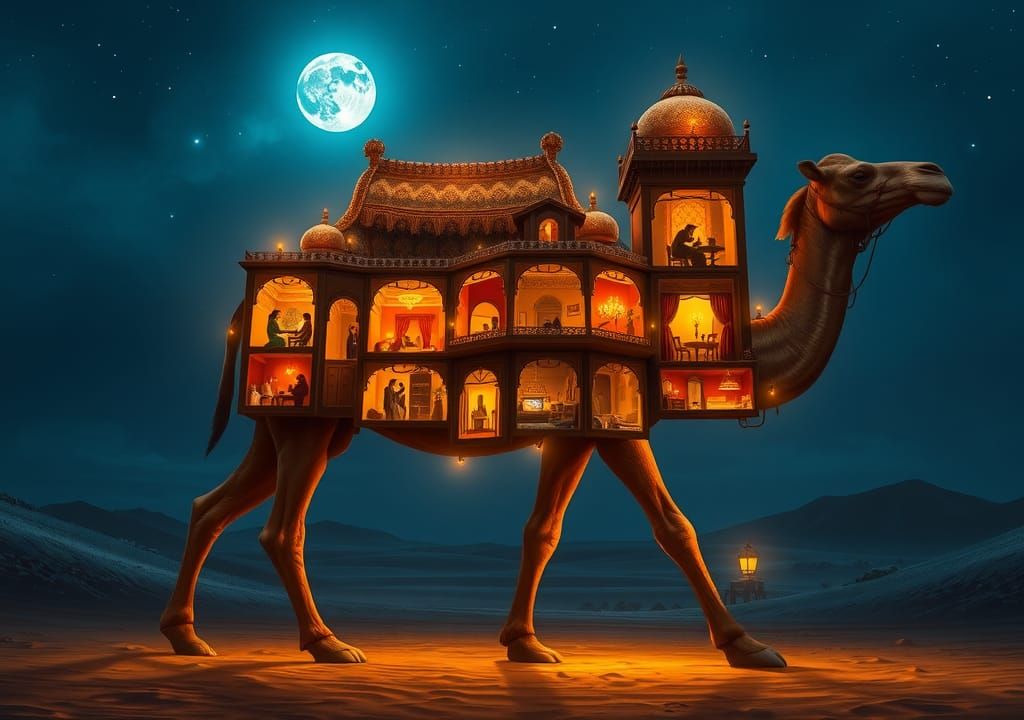 Travel through the desert while staying at a camel hotel  by @glittering city