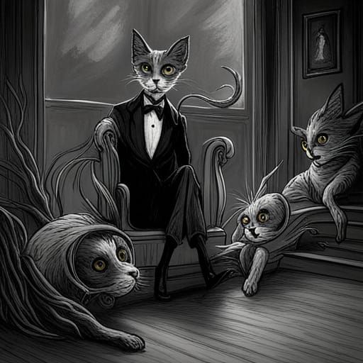 "Cat Horror" sinister horror by Tim Burton Gustave Doré Greg...