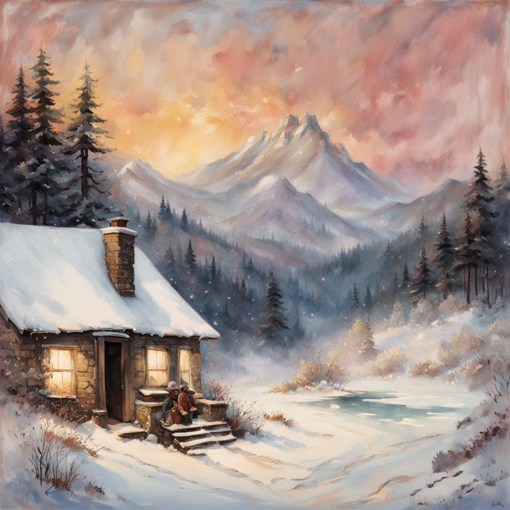 Winter's Embrace: A Cozy Cabin in the Mountains  by @Maximus_Creativus
