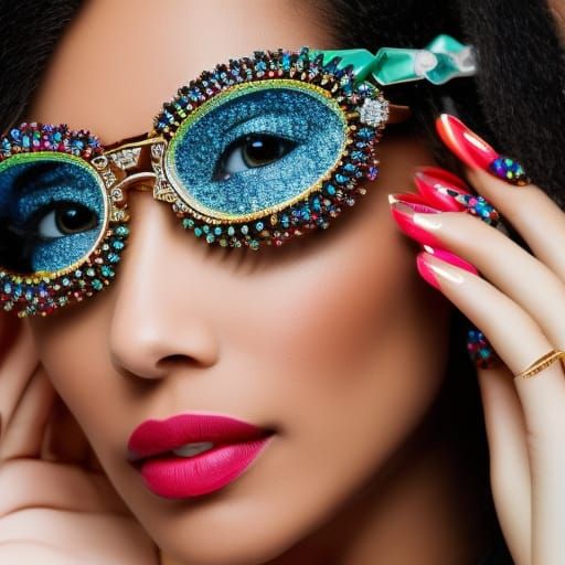 Beautiful Nerdy Goddess Wearing Crazy Ornate Jeweled Eyeglasses