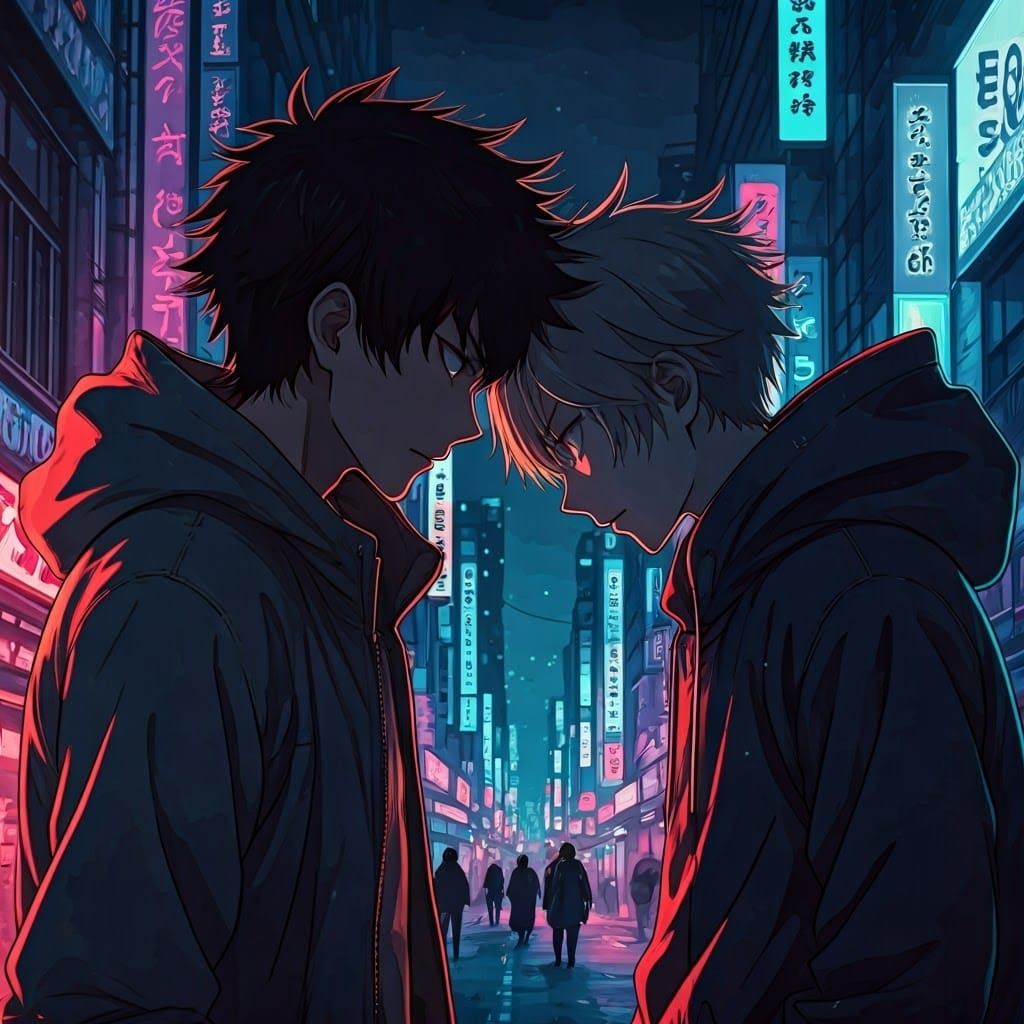 Anime-Style Face-Off in Gritty Urban Setting