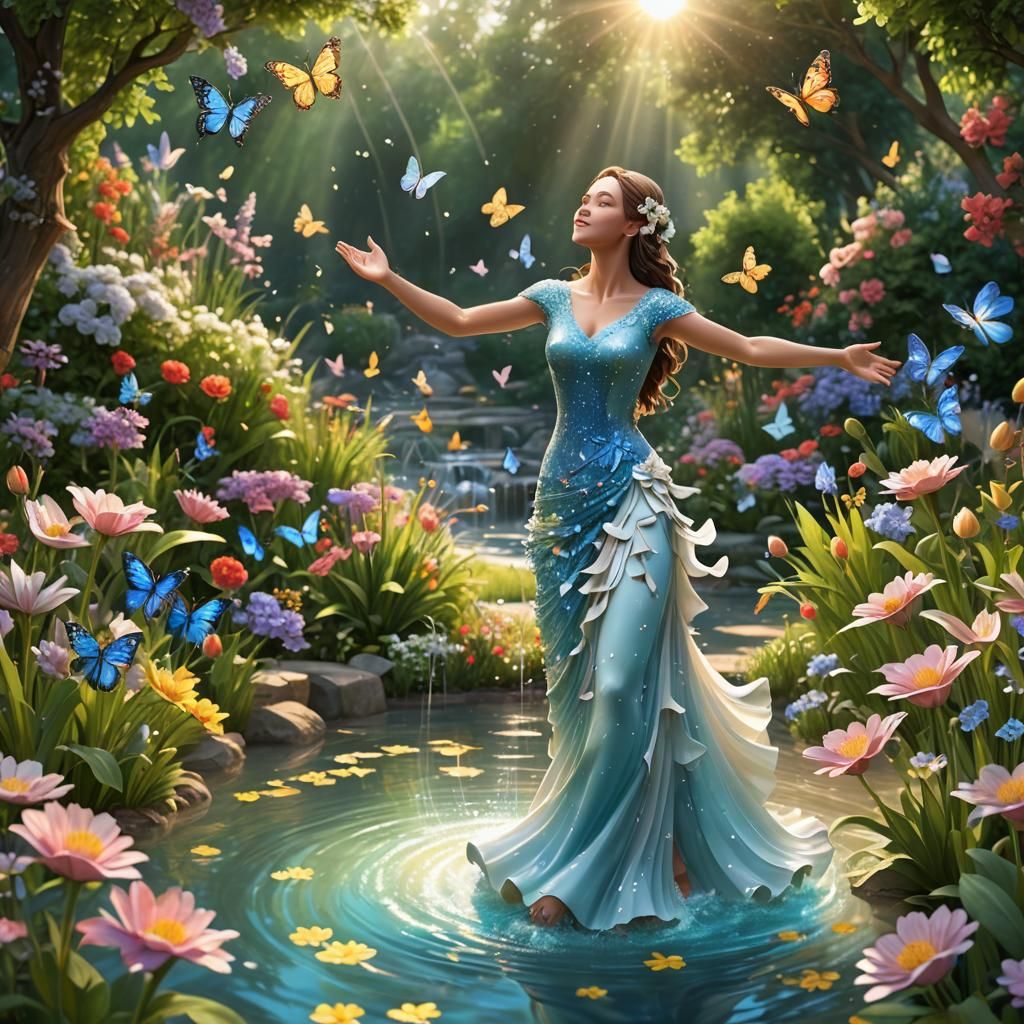 3D Water Dance: Woman Welcomes New Day