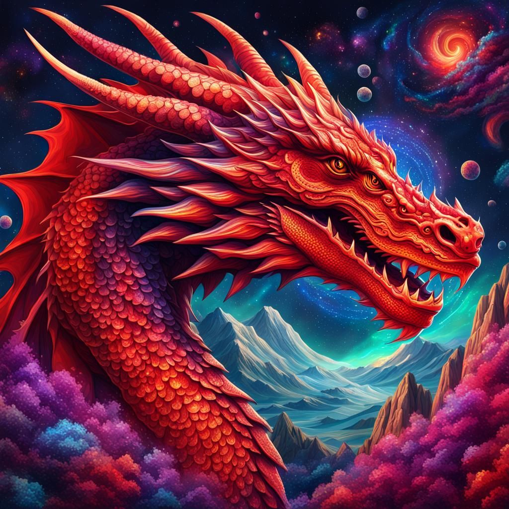 Crimson Dragon on Planet Trippy - AI Generated Artwork - NightCafe Creator