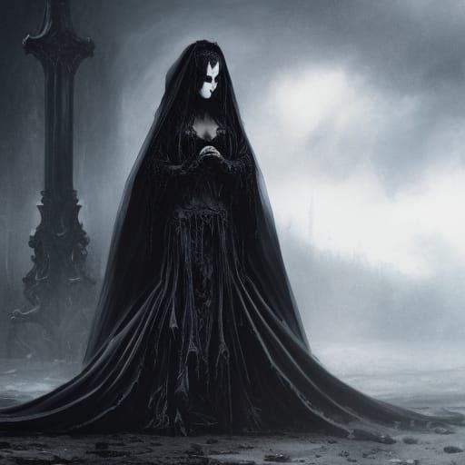 Gothic bride wearing a black wedding gown - AI Generated Artwork ...