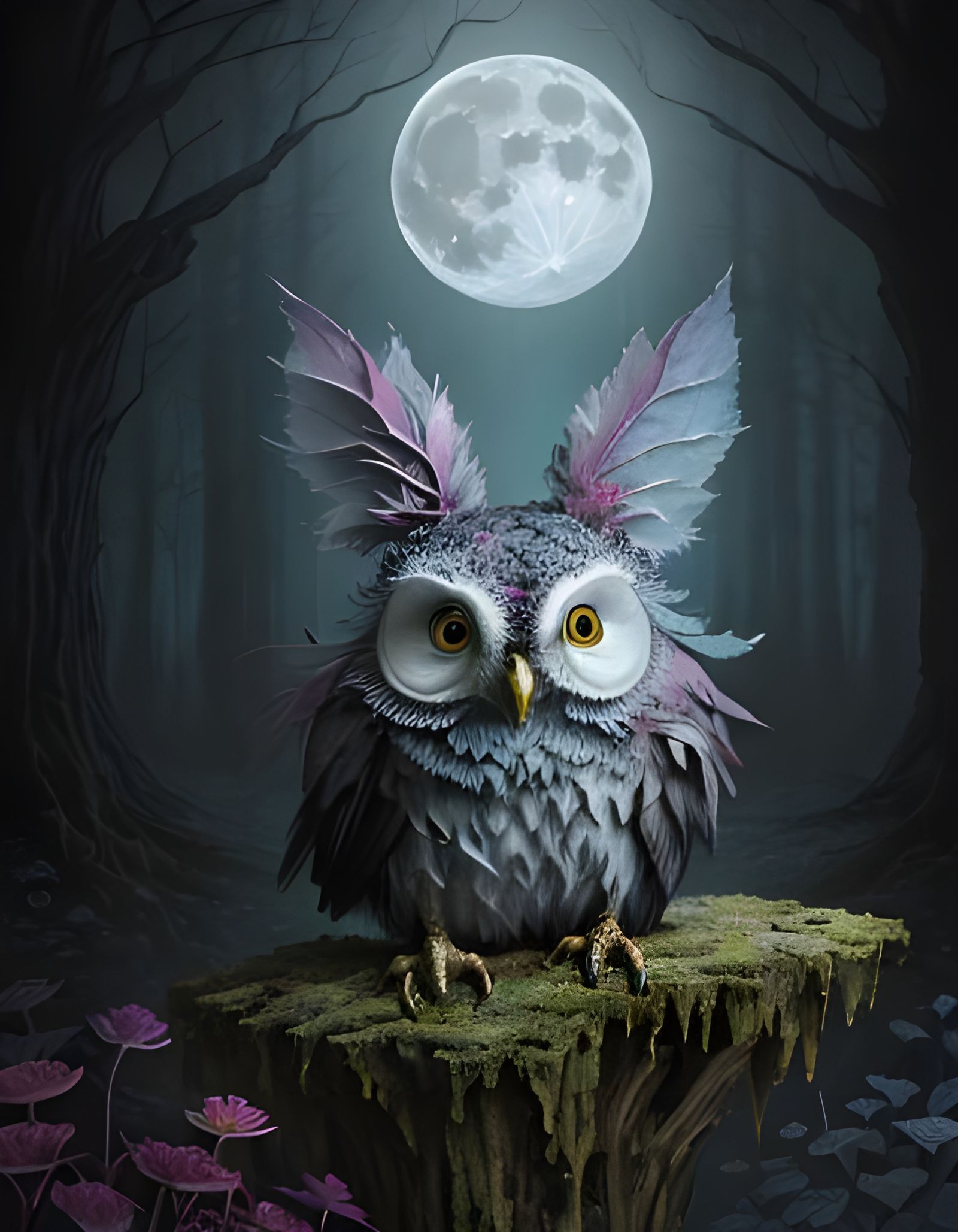 MOONLIGHT OWL HAUNTED FOREST - AI Generated Artwork - NightCafe Creator