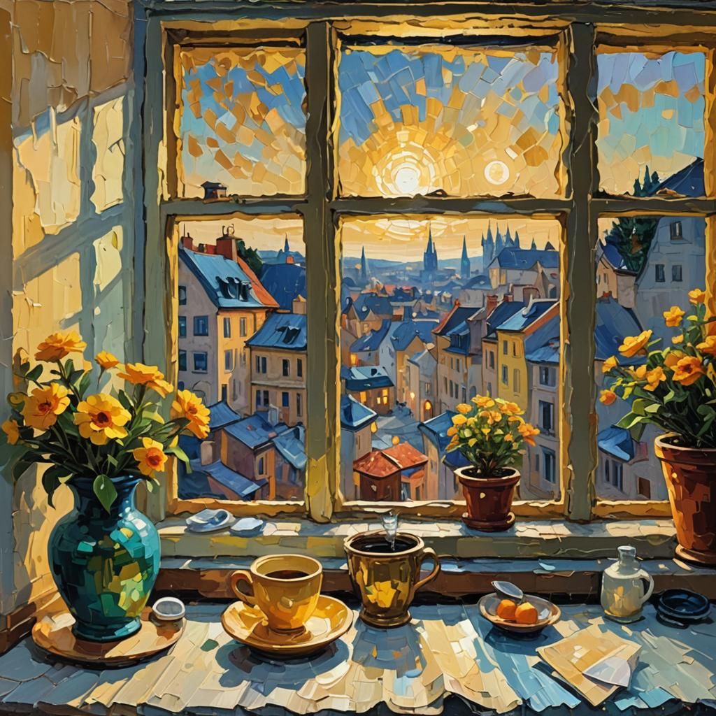 Neo-Impressionist Still Life on a Windowsill