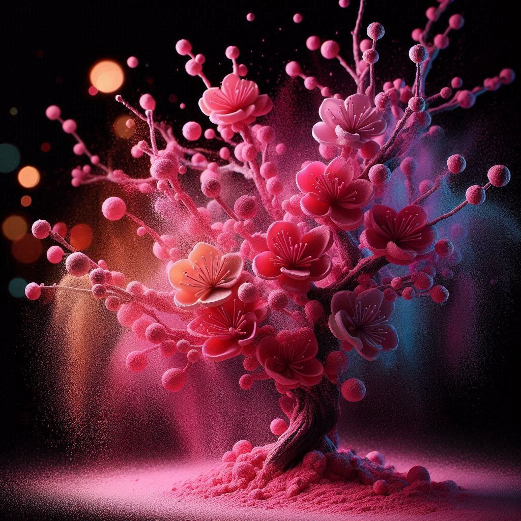 Colored Powder Sculpture: Abstract Pink Blossoms