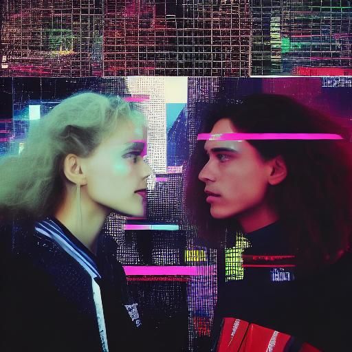<lora:The Broken 90s SD15:1.0>
Side profile of a man and a woman looking at each other.
1990's style bootleg sci-fi movie scene. Grainy VHS...