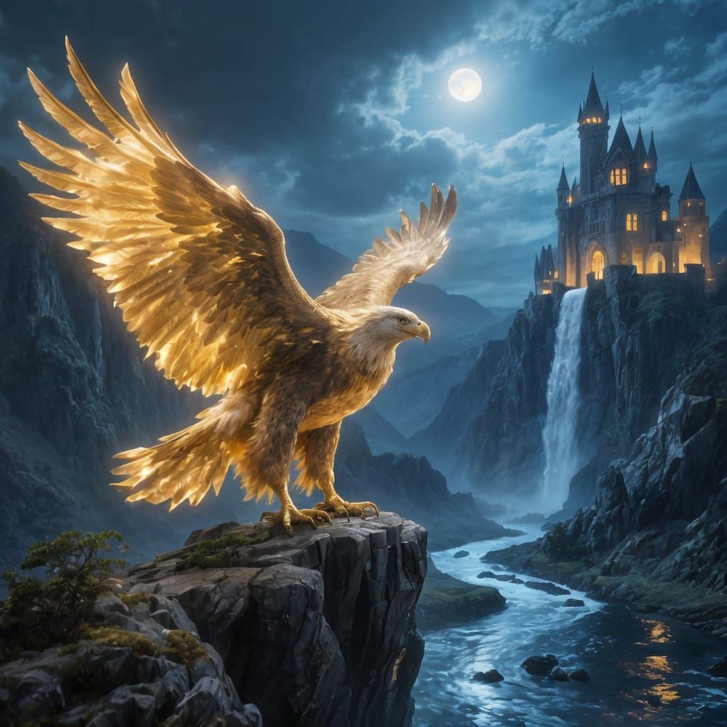 Majestic Golden Eagle on Cliff Overlooking Castle