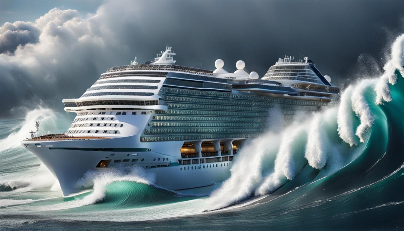 World biggest cruise ship is hit by epic big wave. - AI Generated ...