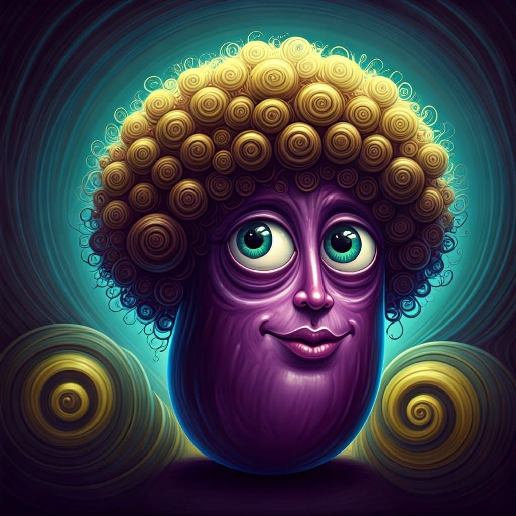 Whimsical Eggplant Character in Abstract Dreamscape