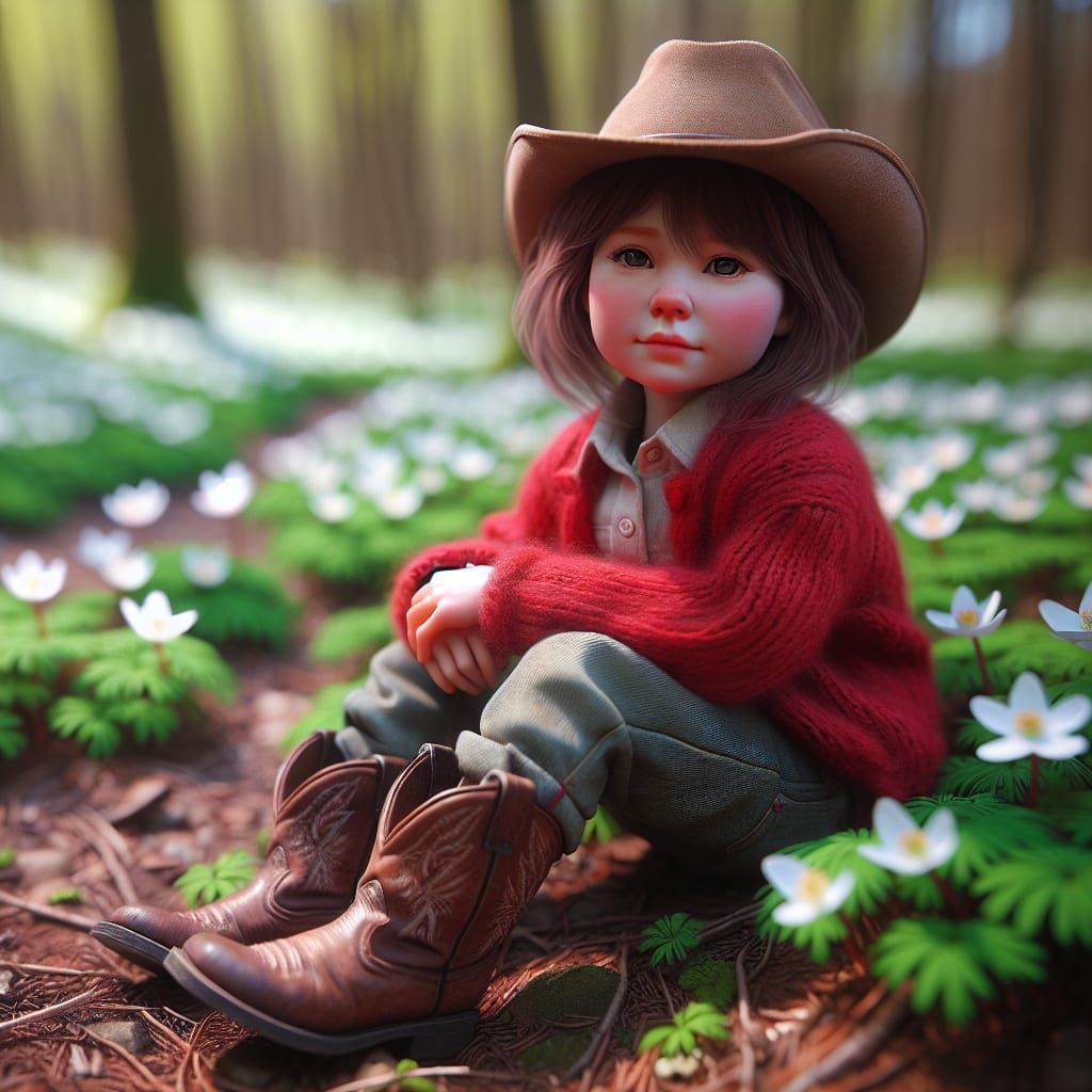 a little girl approx.  5 years wearing cowboy pants and swea...
