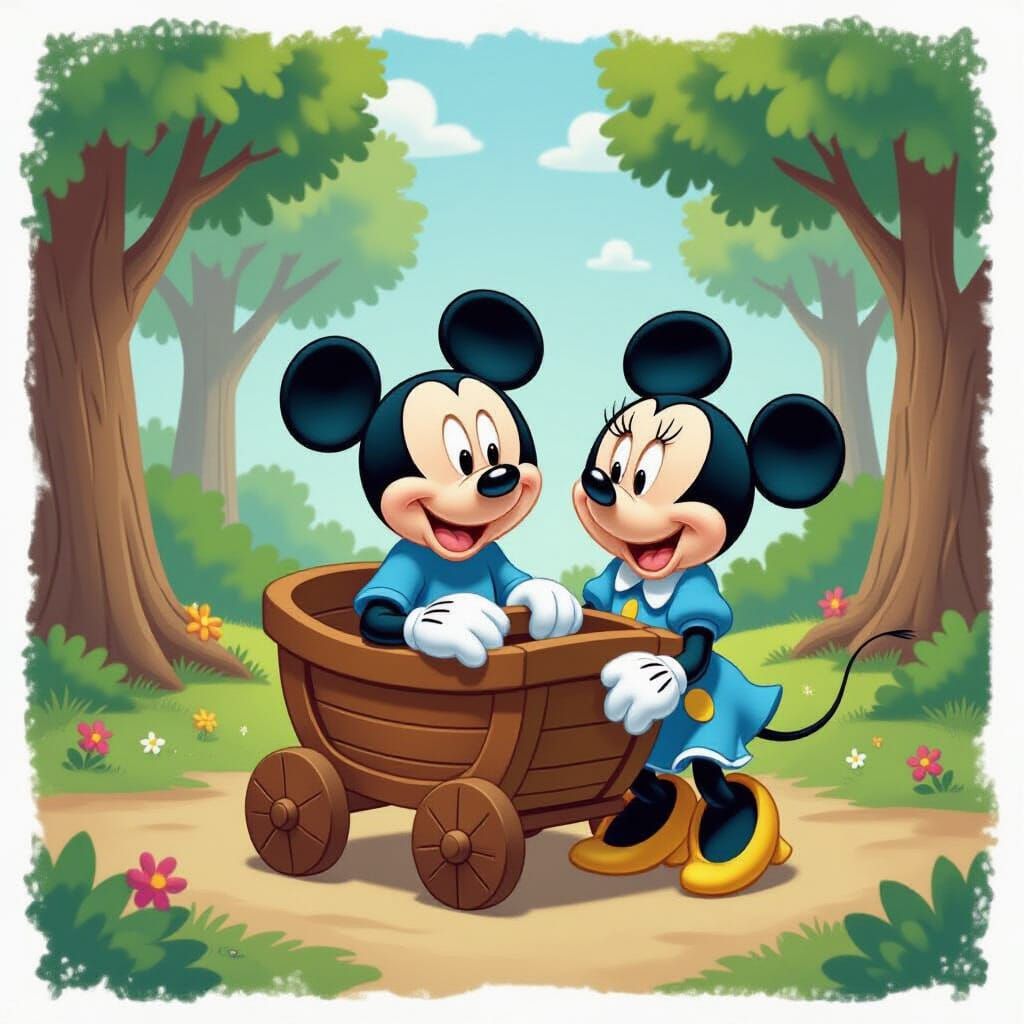Mickey Mouse Sits Crying in His Stroller