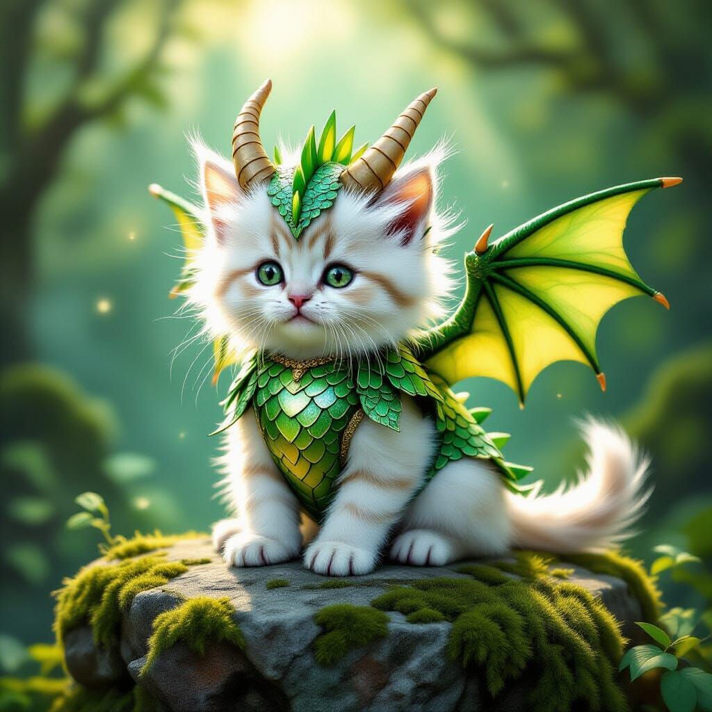A tiny  fluffy cat dressed up to look like a dragon  by @Miss Dragons
