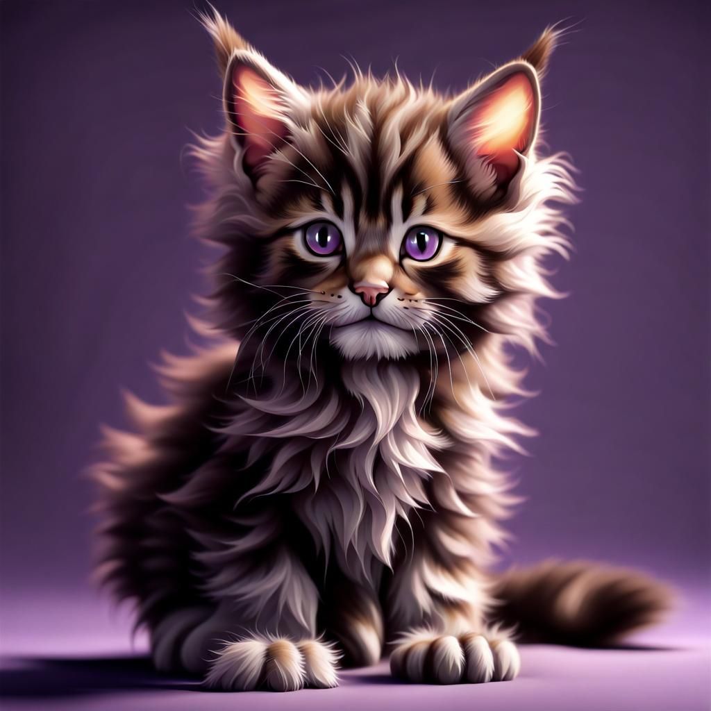 a purple mainecoon kitten 8k resolution realism  intricately...