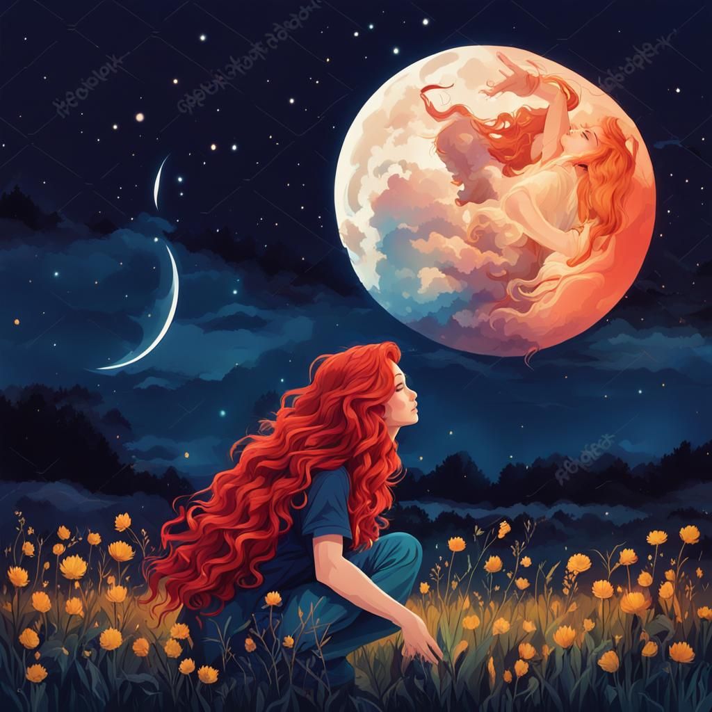  Beautiful Girl Sitting on a Crescent Moon
