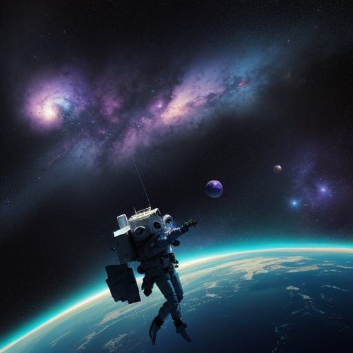 Anime Astronaut in Cosmic Nebula