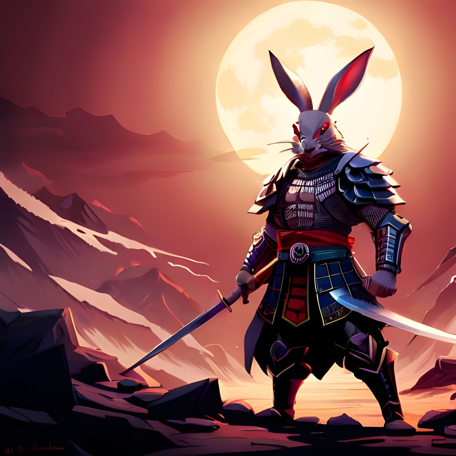 Super Badass Samurai Rabbit intricate details, HDR, beautifully shot, hyperrealistic, sharp focus, 64 megapixels, perfec...