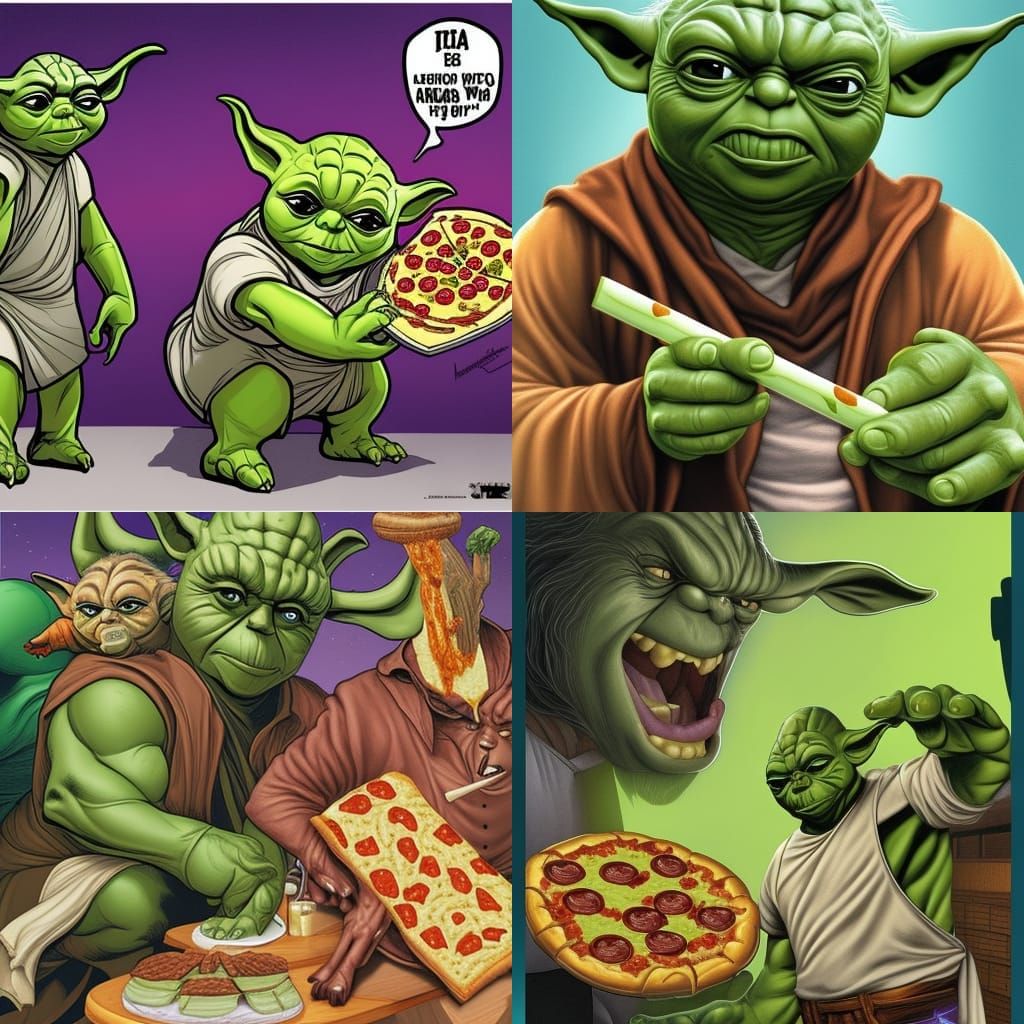 yoda and the hulk party with pizza