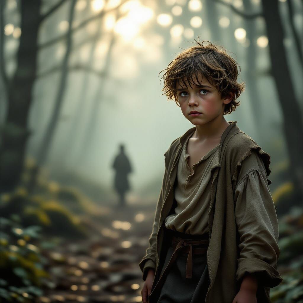 Lost Boy in Misty Forest, Renaissance Style