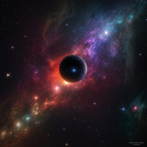 Ten Moons in Cosmic Nebula: Digital Painting