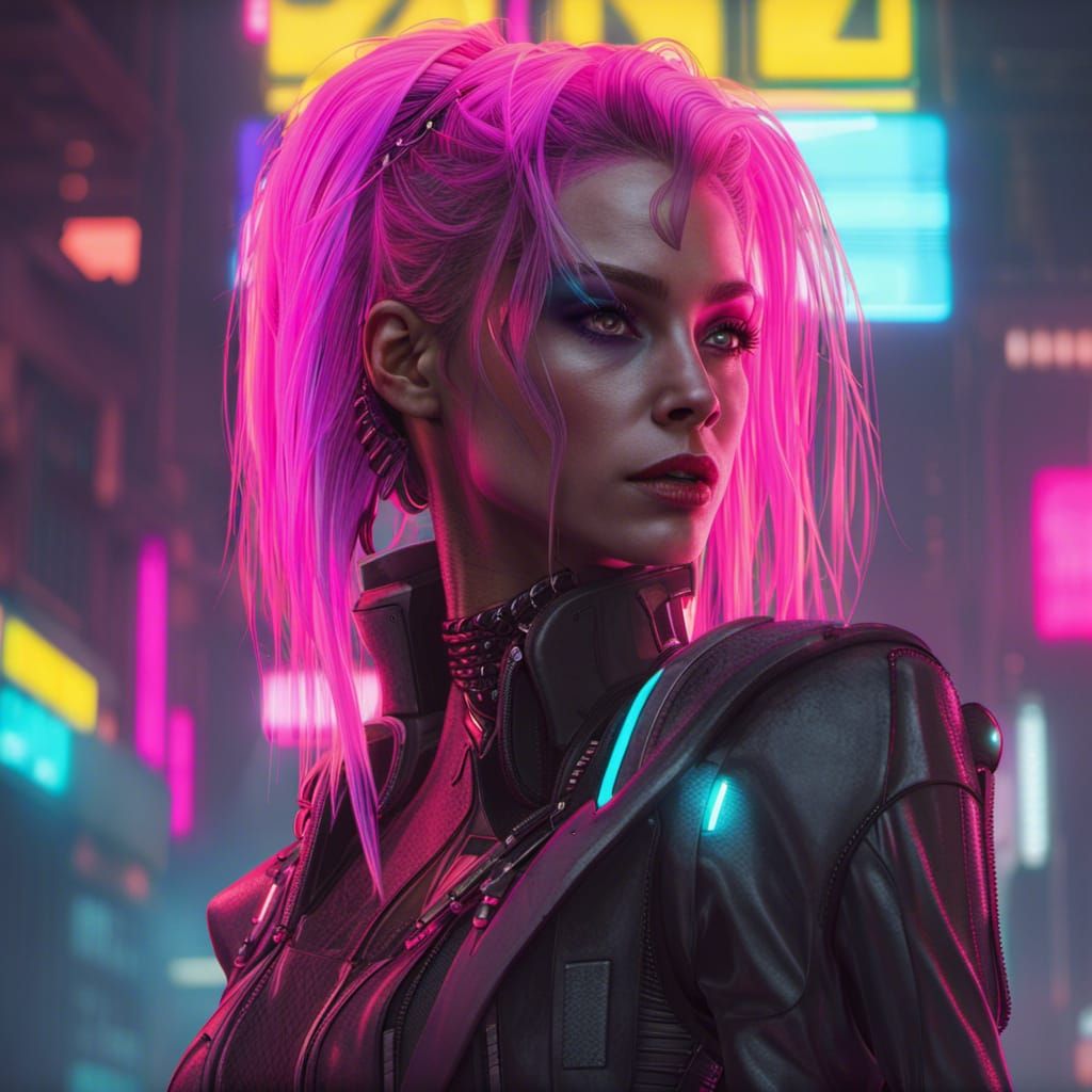 Pink Hair Cyberpunk Woman - AI Generated Artwork - NightCafe Creator