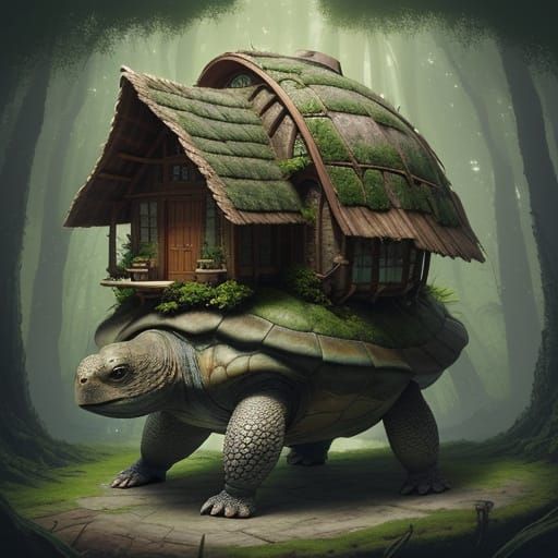 Turtle Carrying House Concept Art in Ghibli Style