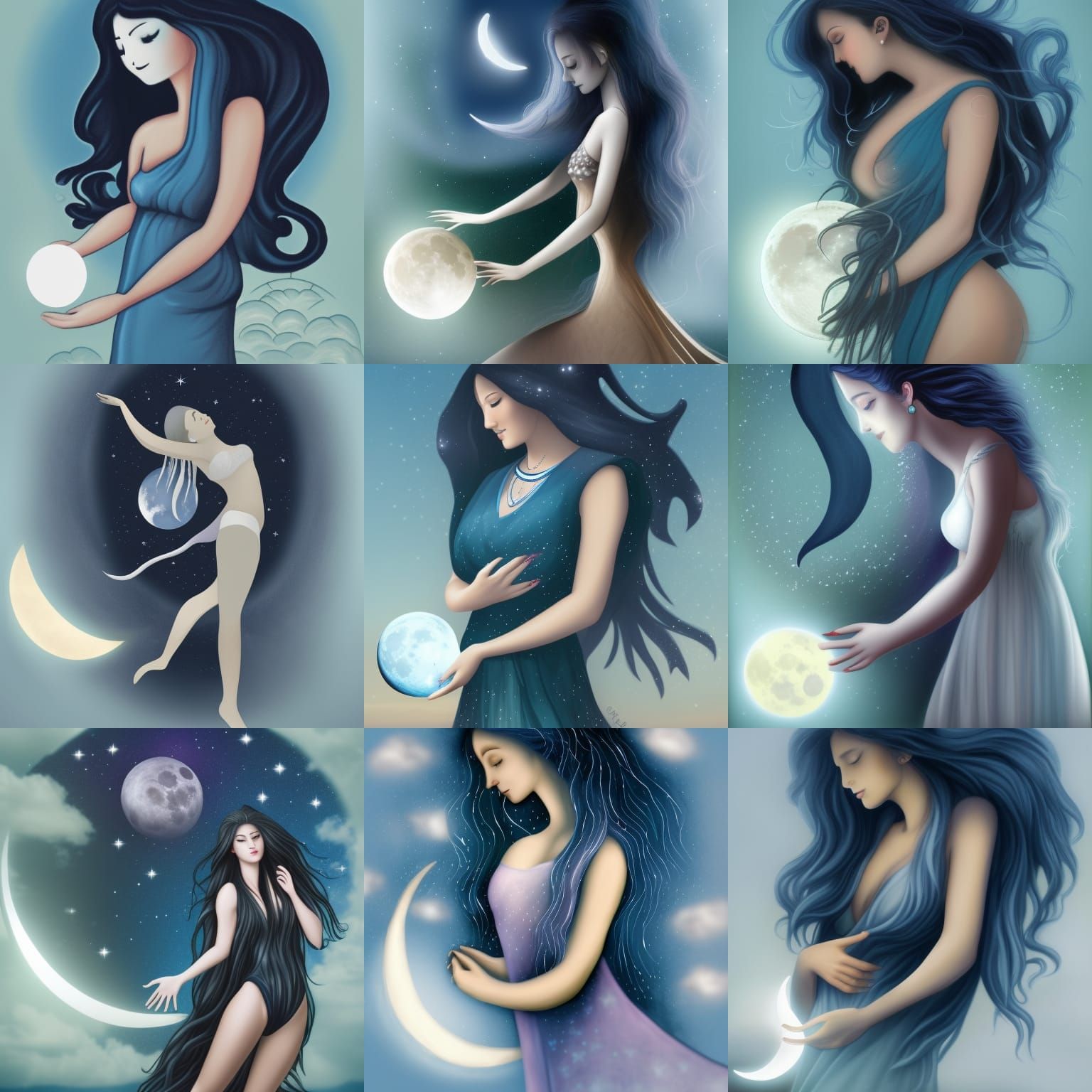 Moon goddess holding the crescent Moon in her hands hyper re...