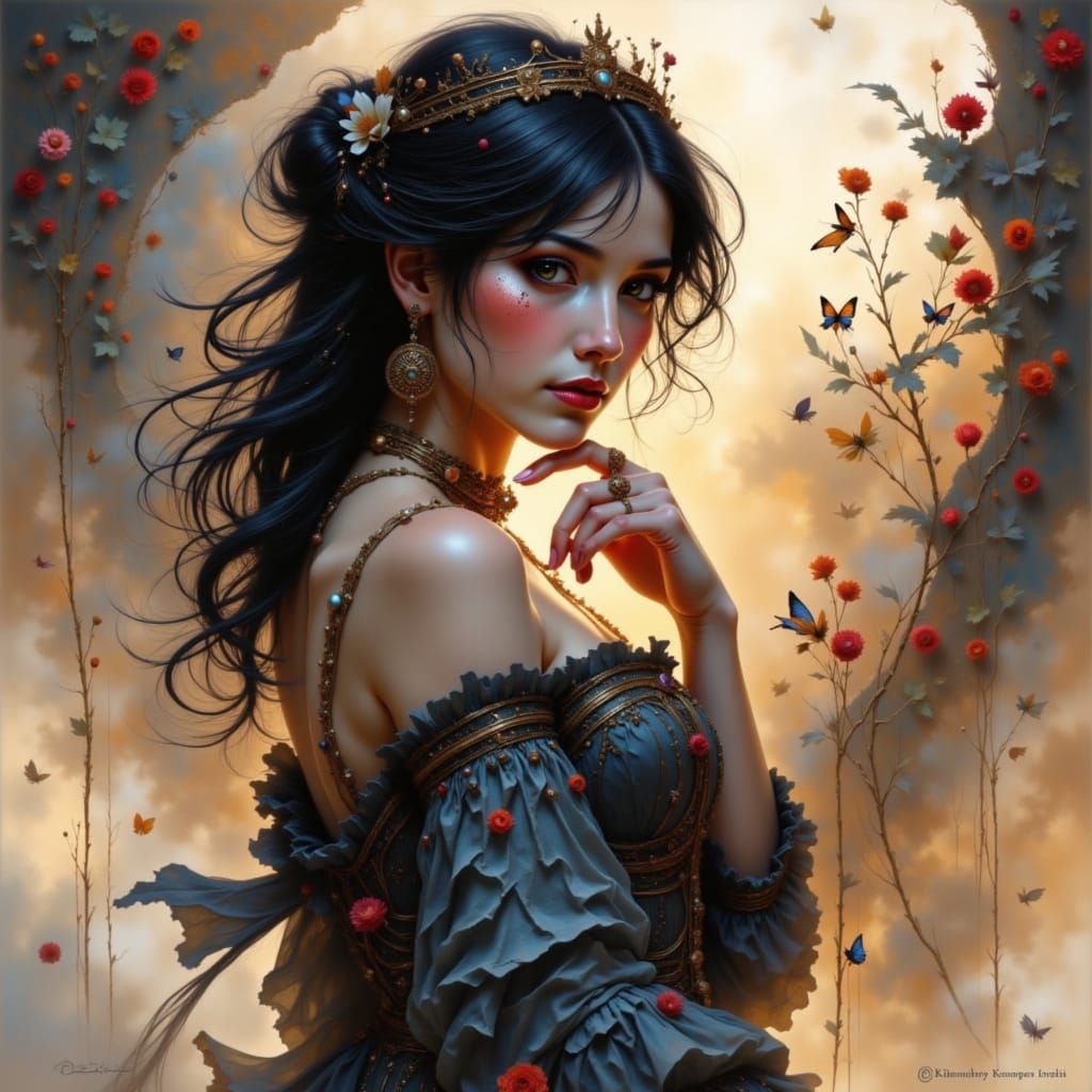 Silhouette, breathtaking beauty, realistic, detailed  background, Royo, Bagshaw, Chevrier, Lou Xaz, Ferri, Kaluta, Minguez <lora:Earth and r...