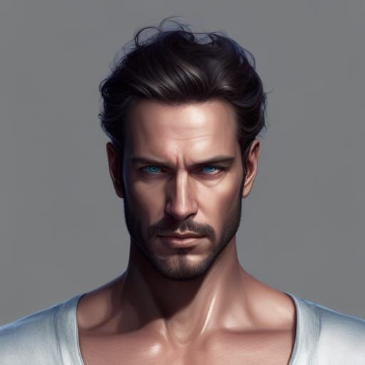 Mysterious Caucasian Male with vibrant eyes chiseled features dark hair ...