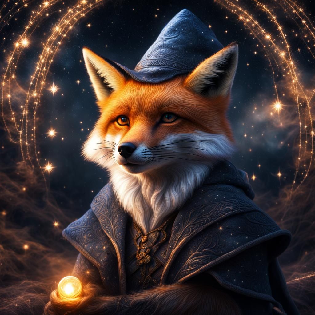 Starry Magical Wizard Fox  by @Cryztal Wing