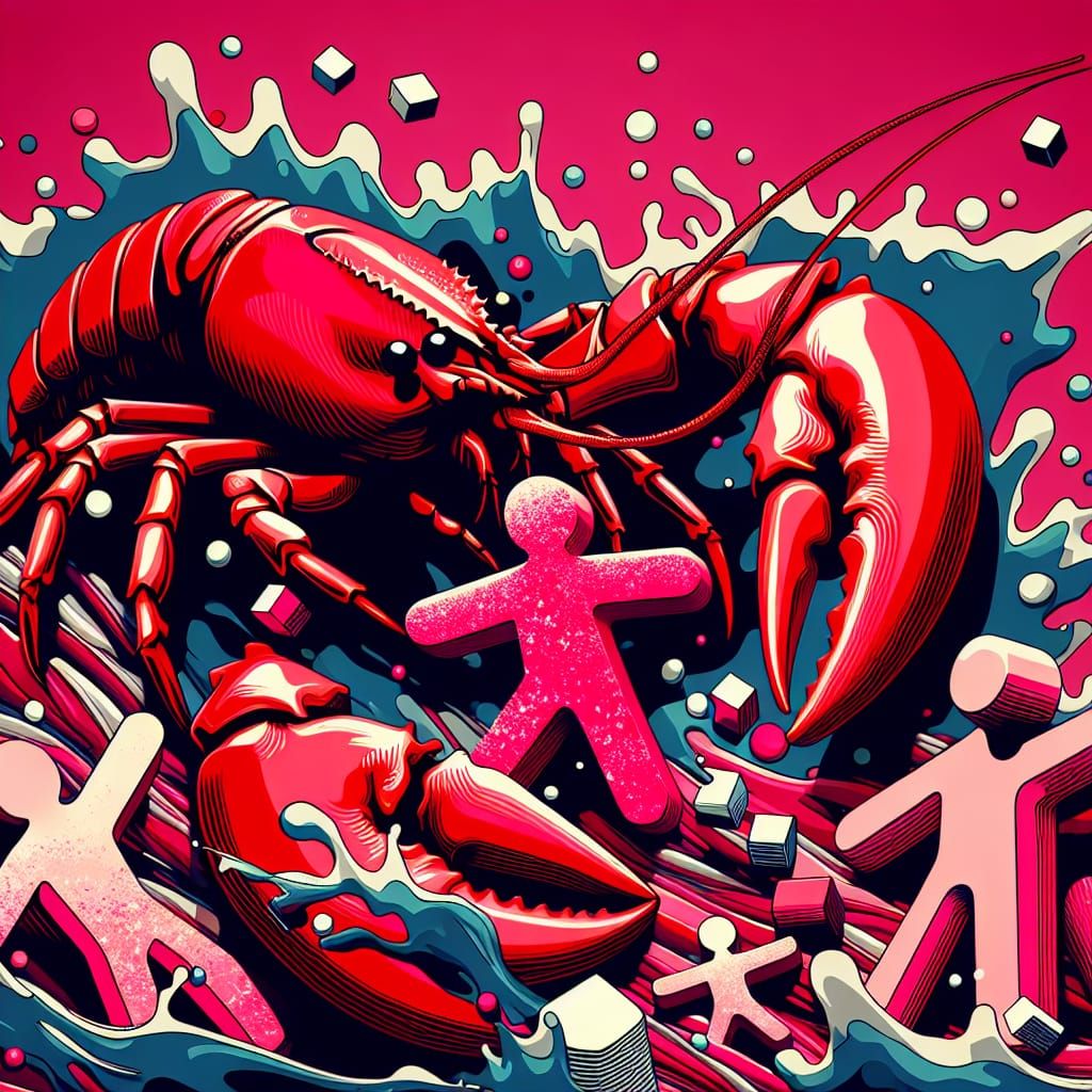 Red Lobsters Eating Pink Humans - AI Generated Artwork - NightCafe Creator