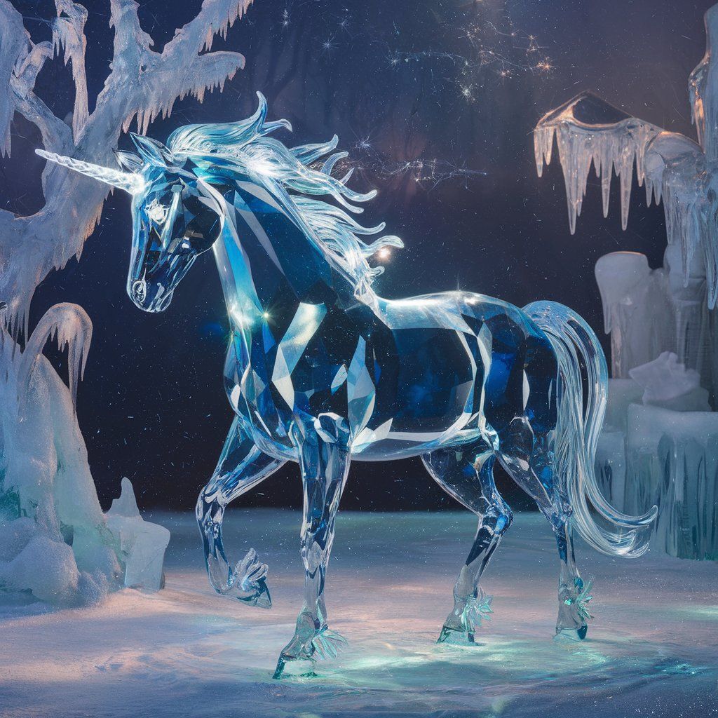 A hyper-realistic, life-sized unicorn sculpture made from sa...