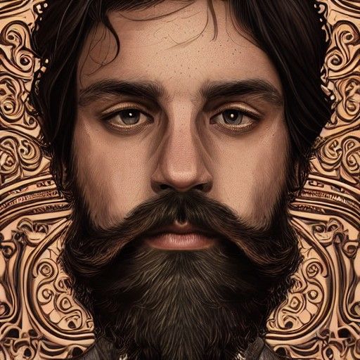 Portrait of man with beard in intricate detail; hyperdetaile...