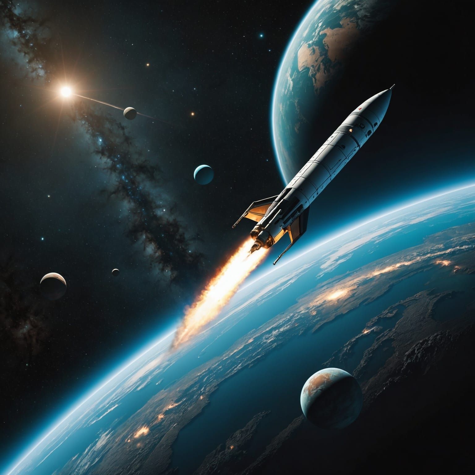 Photo realistic Rocket flying near uranus